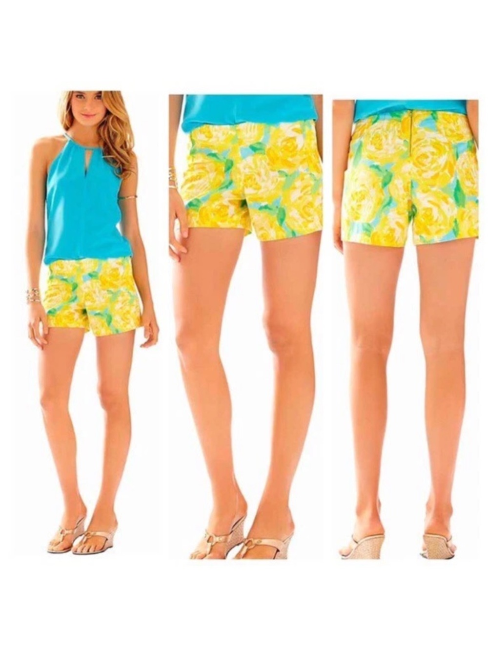 Lilly Pulitzer cotton Yellow Floral Summer Shorts Sz. Xs